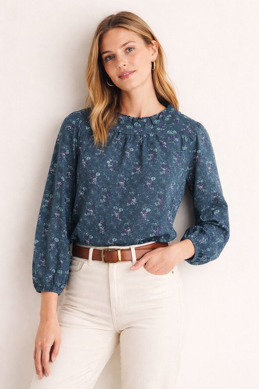 J Crew Long-Sleeve Ruffleneck Poplin Blouse NWT